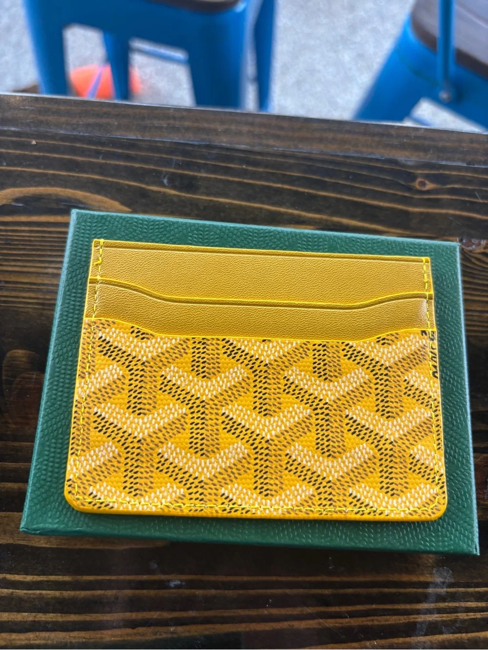 Goyard Yellow Chevron Card Sleeve with Leather Trim